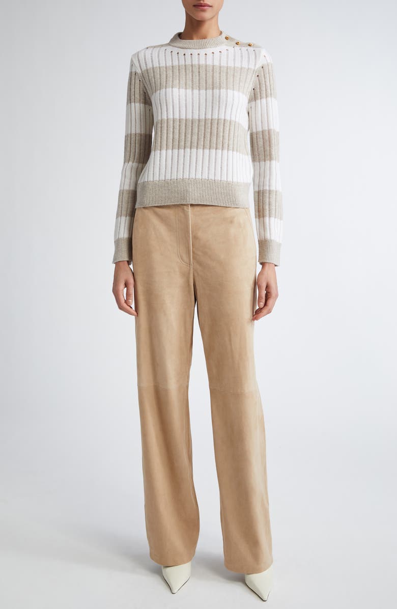 Max Mara Alfeo Stripe Rib Wool & Cashmere Crop Sweater, Alternate, color, White
