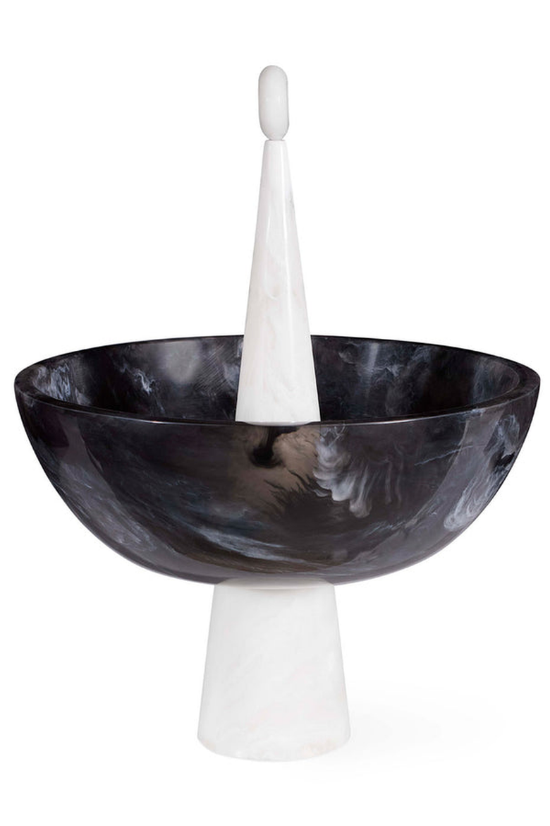 Como Finial Bowl, Alternate, color, Black / White Marble