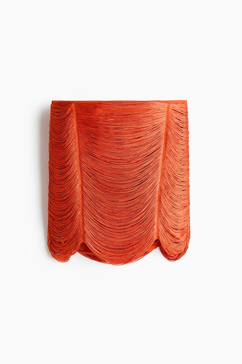 Fringed Mini Skirt, Alternate, color, Bright orange