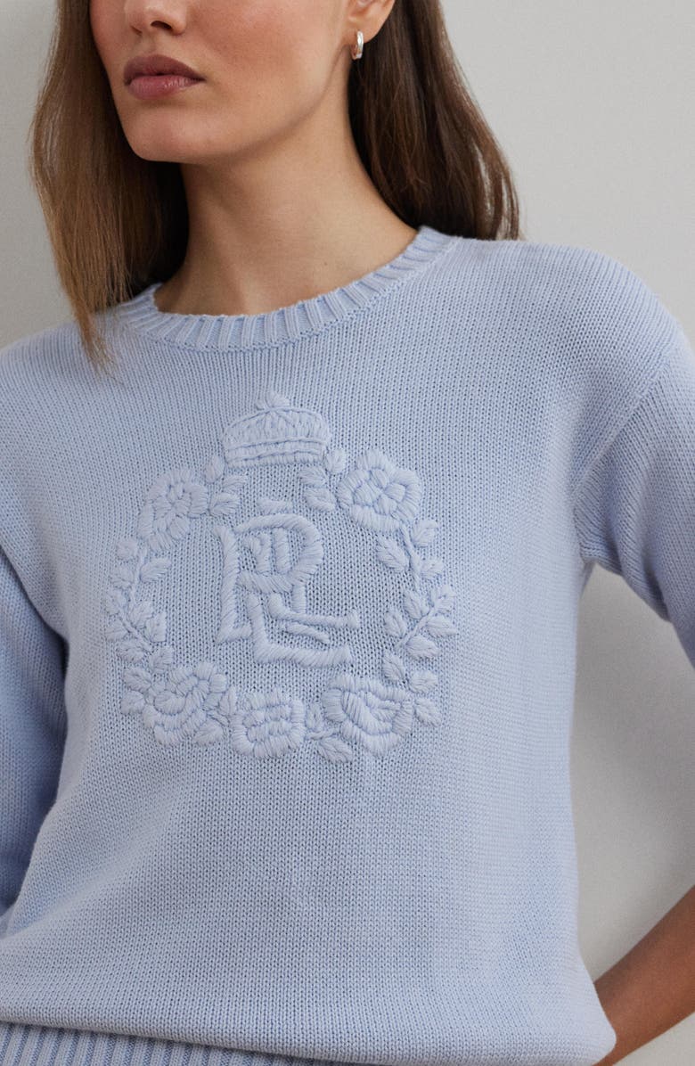 Lauren Ralph Lauren Floral Logo Combed Cotton Sweater, Alternate, color, 