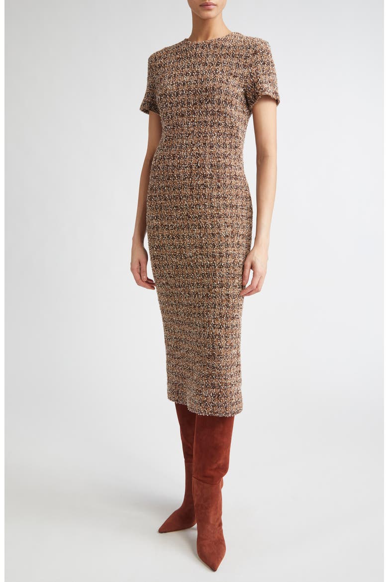 Giugno Bouclé Jersey Sheath Dress, Main, color, CAMEL