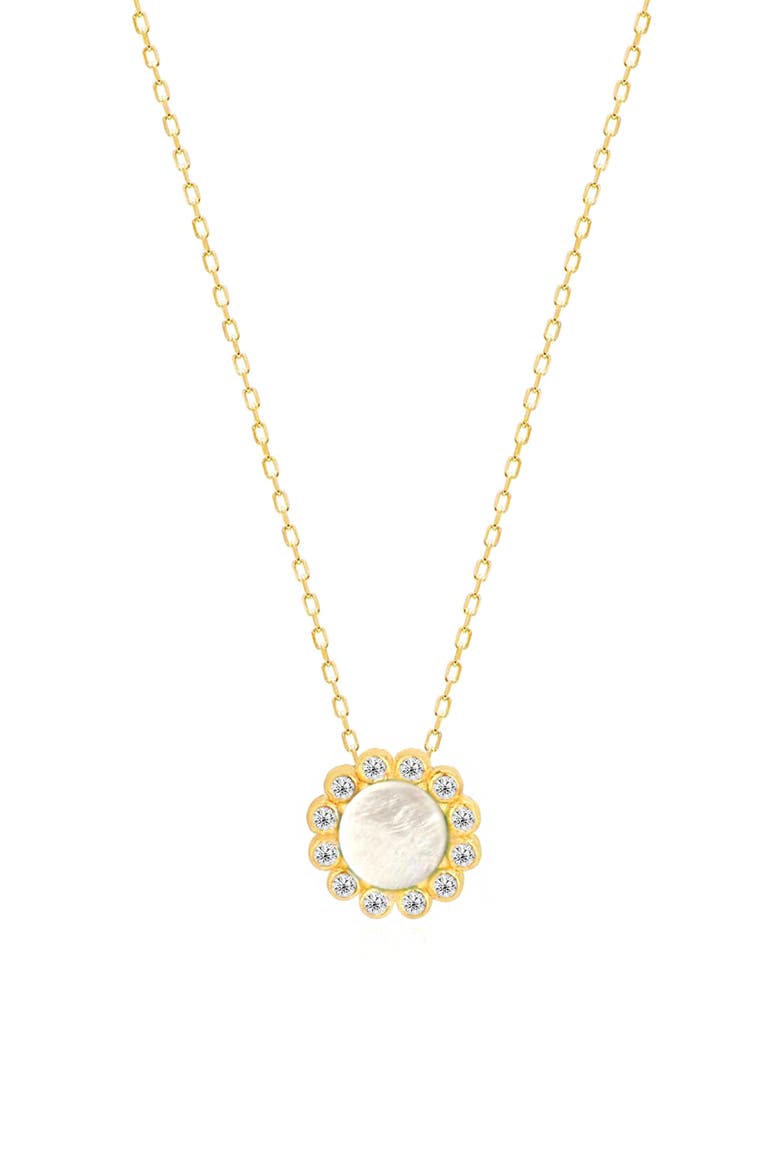 14K Gold Plate Sterling Silver CZ & Mother of Pearl Pendant Necklace, Main, color, GOLD