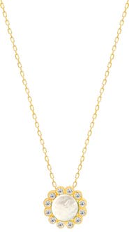 GABI RIELLE 14K Gold Plate Sterling Silver CZ & Mother of Pearl Pendant Necklace