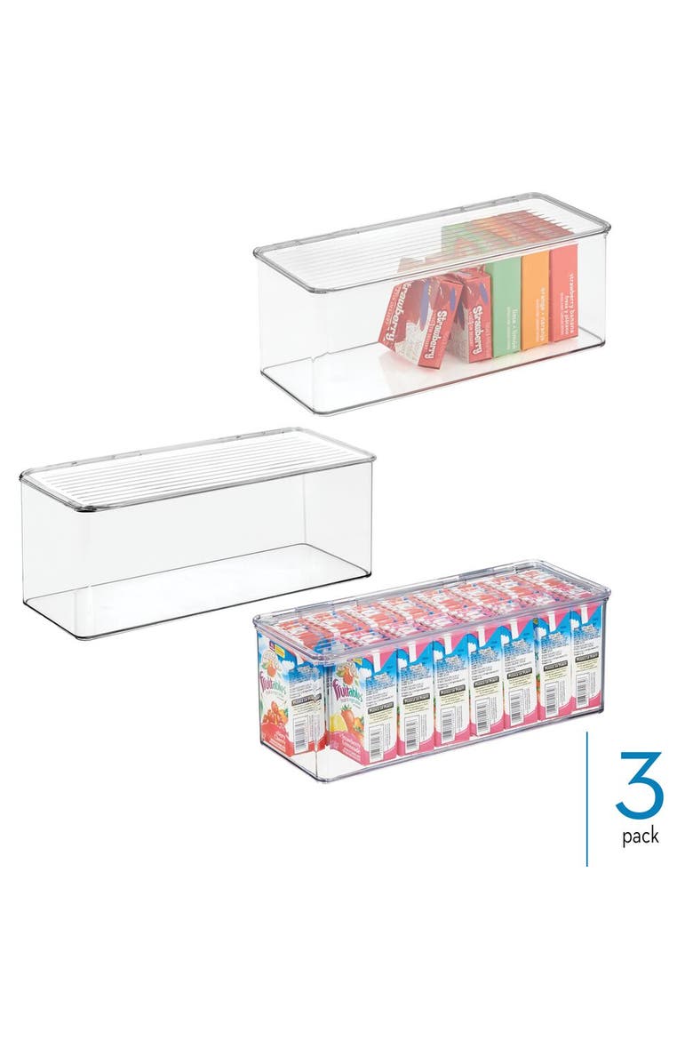 Stackable Hinged-Lid Storage Box - Set of 3 - Clear, Alternate, color, Clear/White