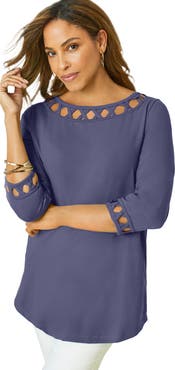 Jessica London Stretch Cotton Lattice Boatneck Tunic