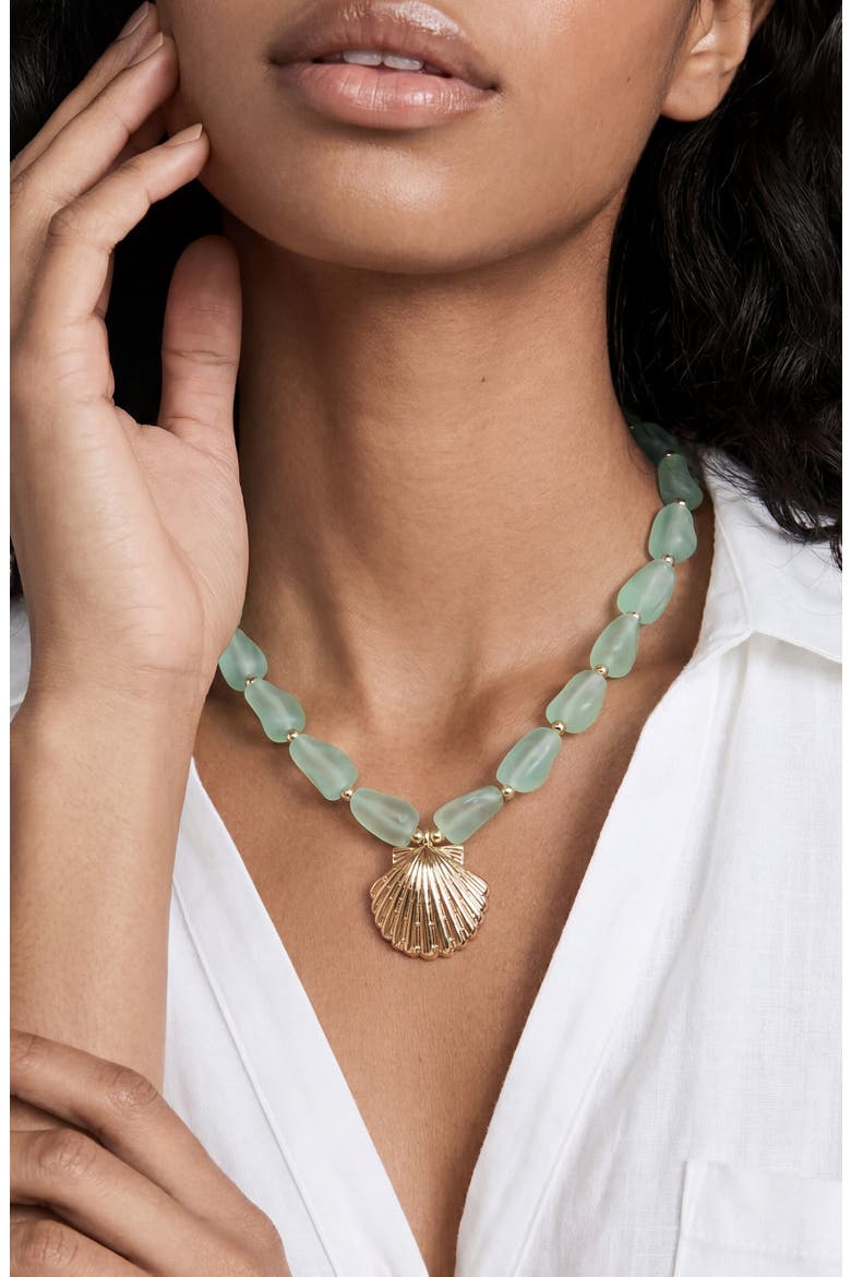 Seaside Beaded Pendant Necklace, Alternate, color, LIGHT GREEN