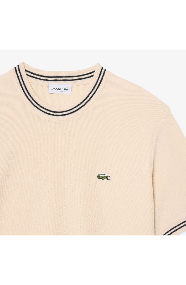 Lacoste Tipped Crewneck Cotton Sweater, Alternate, color, Naturel Clair/ Blackbird