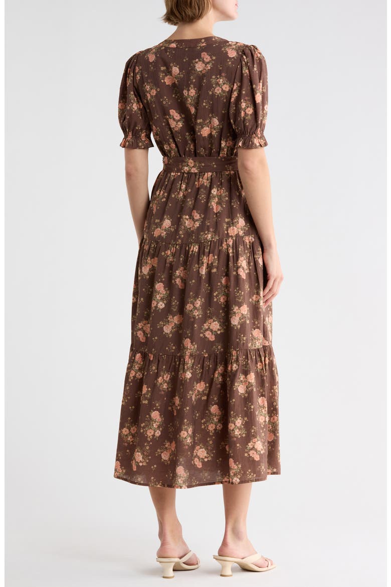 Floral Tie Waist Midi Dress, Alternate, color, BROWN MULTI