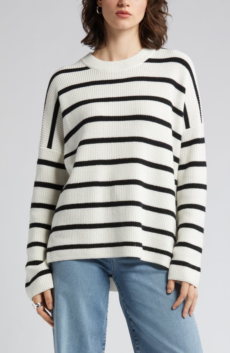 Nordstrom Stripe Oversize Organic Cotton & Wool Crewneck Sweater, Alternate, color, 