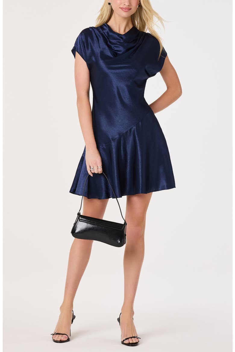Sherrer Cowl Neck Satin Dress, Alternate, color, NAVY