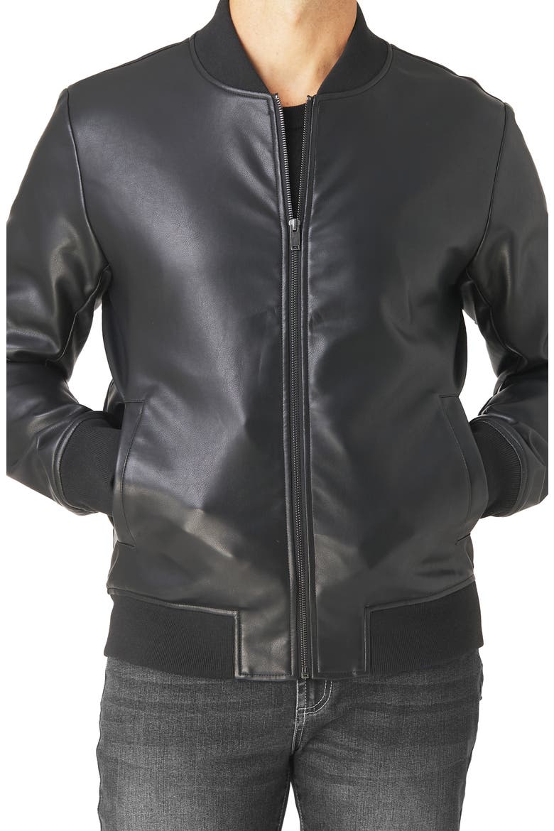 Faux Leather Bomber Jacket, Alternate, color, BLACK