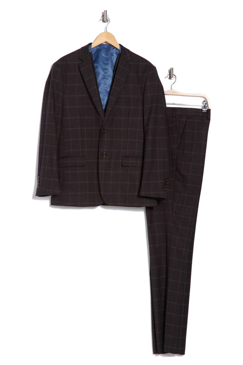 Slim Fit 3-Piece Plaid Suit, Alternate, color, NAVY