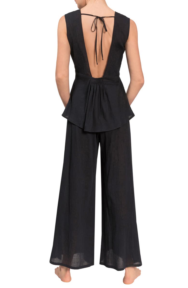 Everyday Ritual Deep V Wide Leg Pajamas, Alternate, color, Black