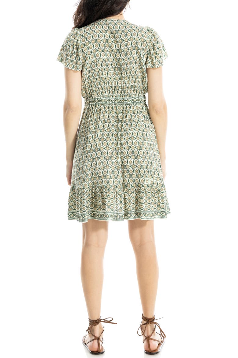 Flutter Sleeve Dress, Alternate, color, CREAM/ GREEN ROSETTE TILE