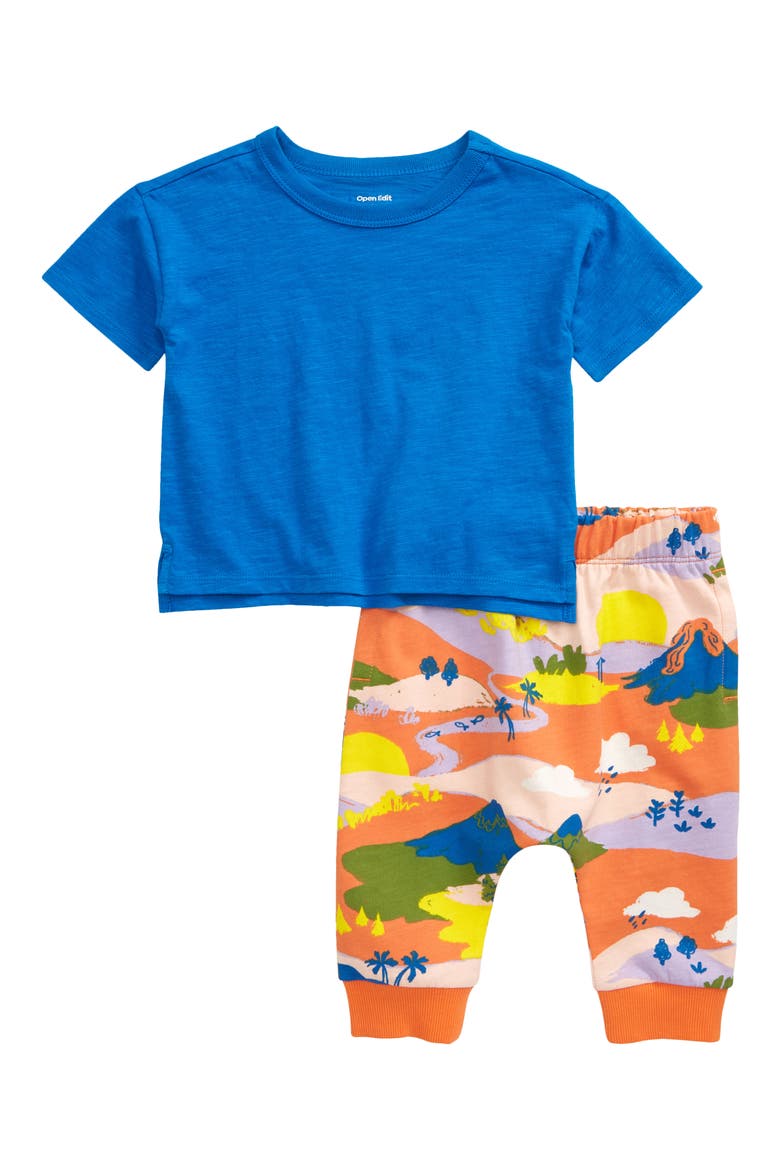Boxy T-Shirt & Jogger Pants Set, Main, color, BLUE AZURE- ORANGE LANDSCAPE