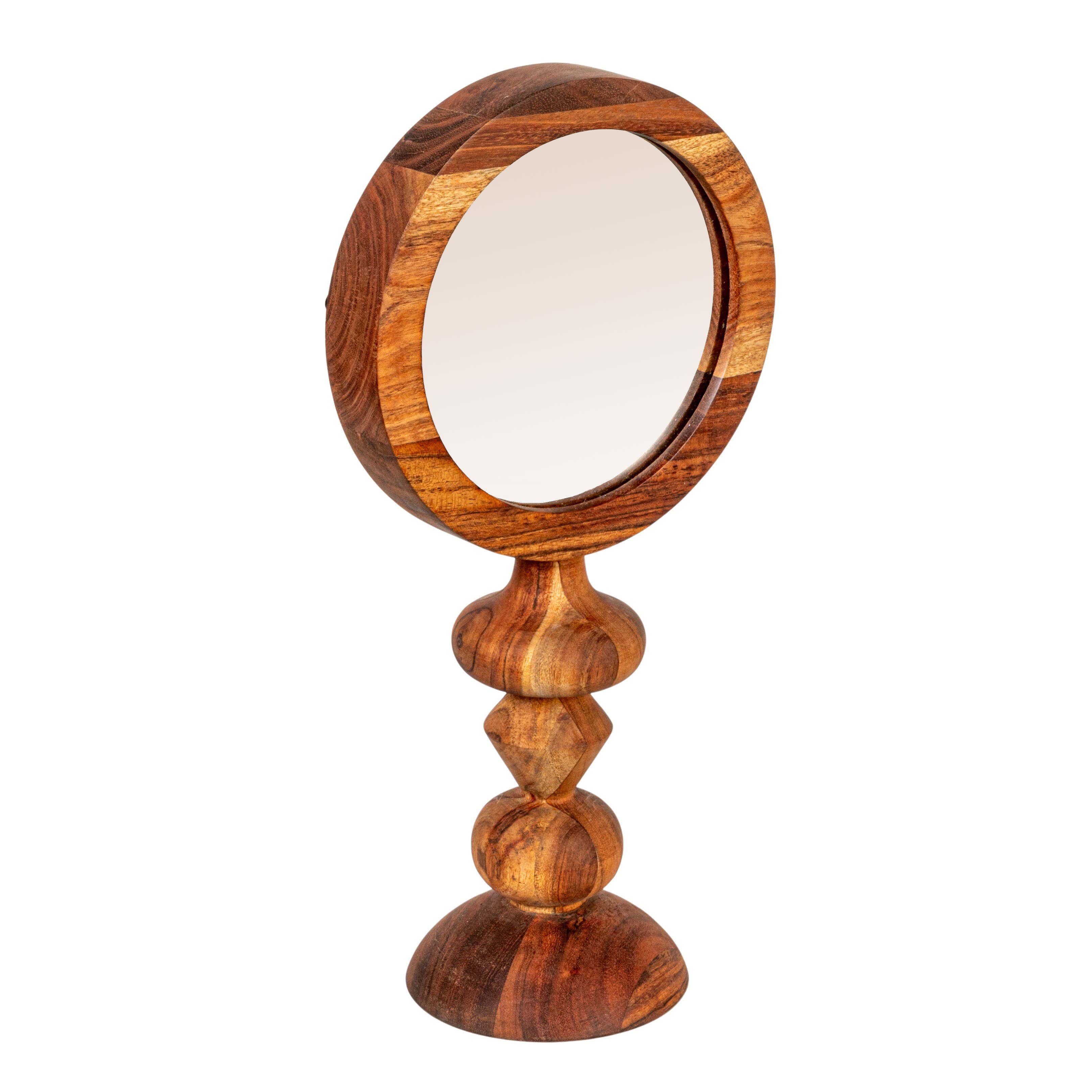 Storied Home Acacia Wood Table Mirror With Carved Wood Base, Natural In Brown