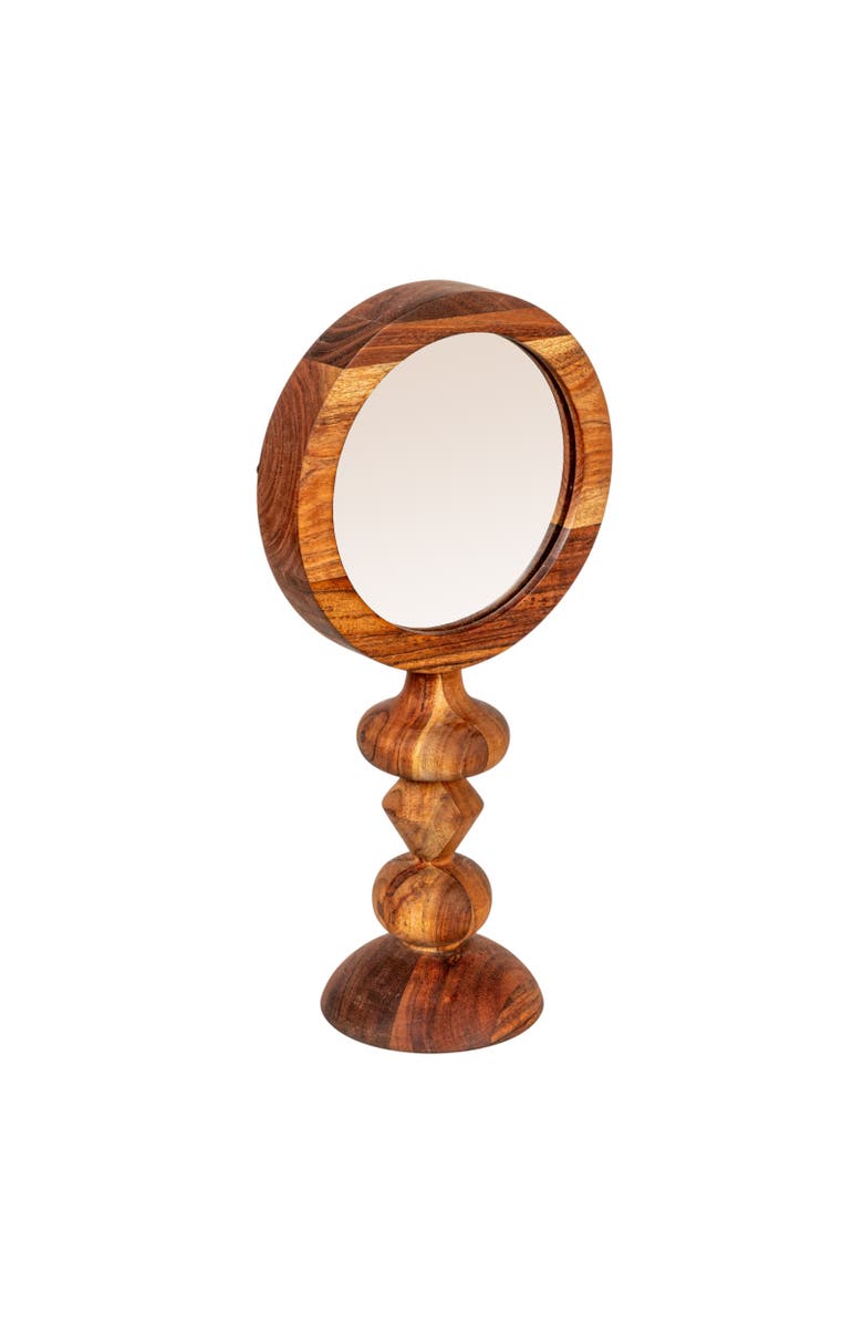 Storied Home Acacia Wood Table Mirror with Carved Wood Base, Natural, Main, color, Natural