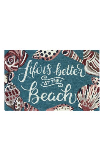 R16 Home Life's A Beach Looped Door Mat In Aqua Multi