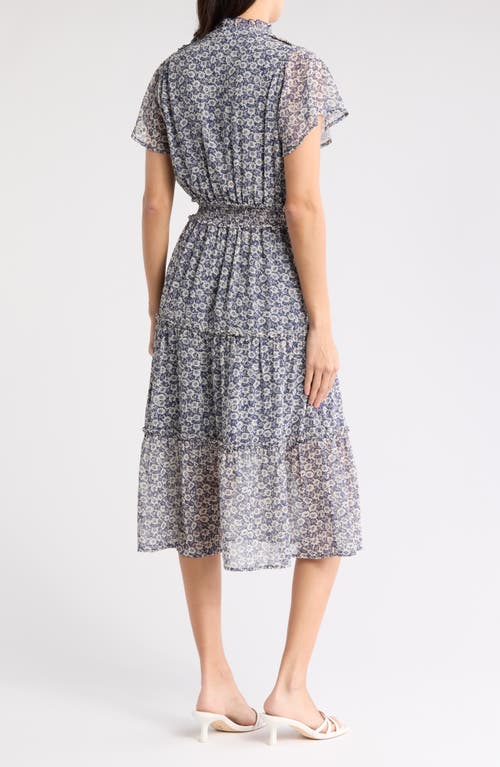 Shop Melrose And Market Tiered Midi Dress In Blue- Ivory Sketch Blossom