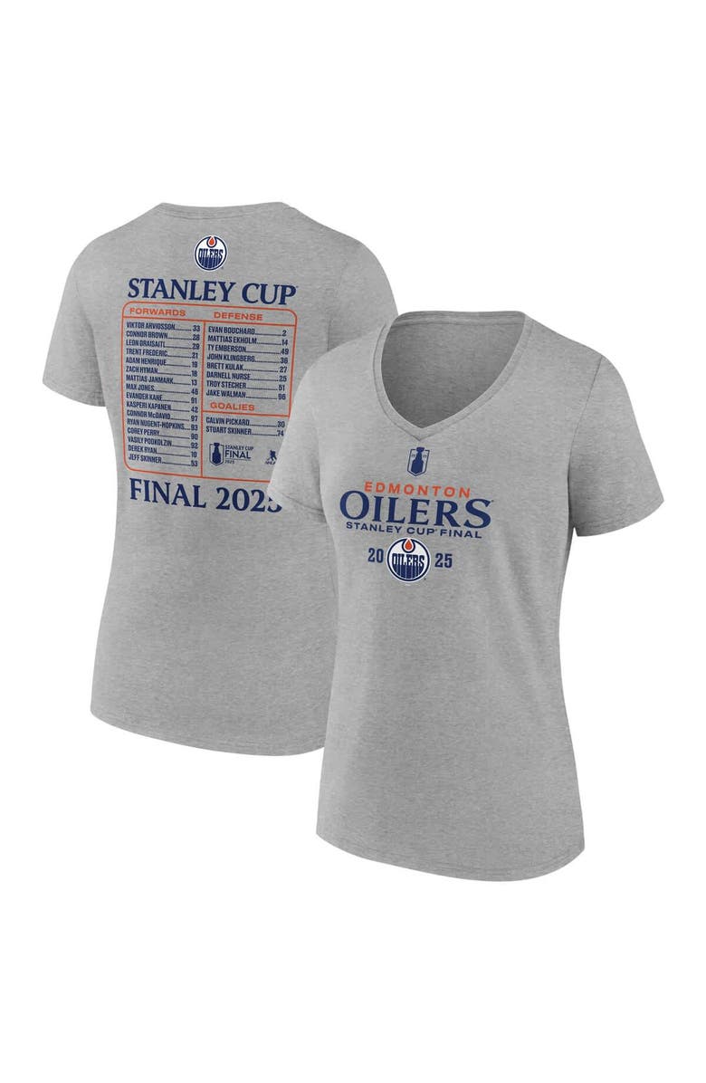 FANATICS Women's Fanatics  Heather Gray Edmonton Oilers 2025 Stanley Cup Final Roster V-Neck T-Shirt, Alternate, color, 
