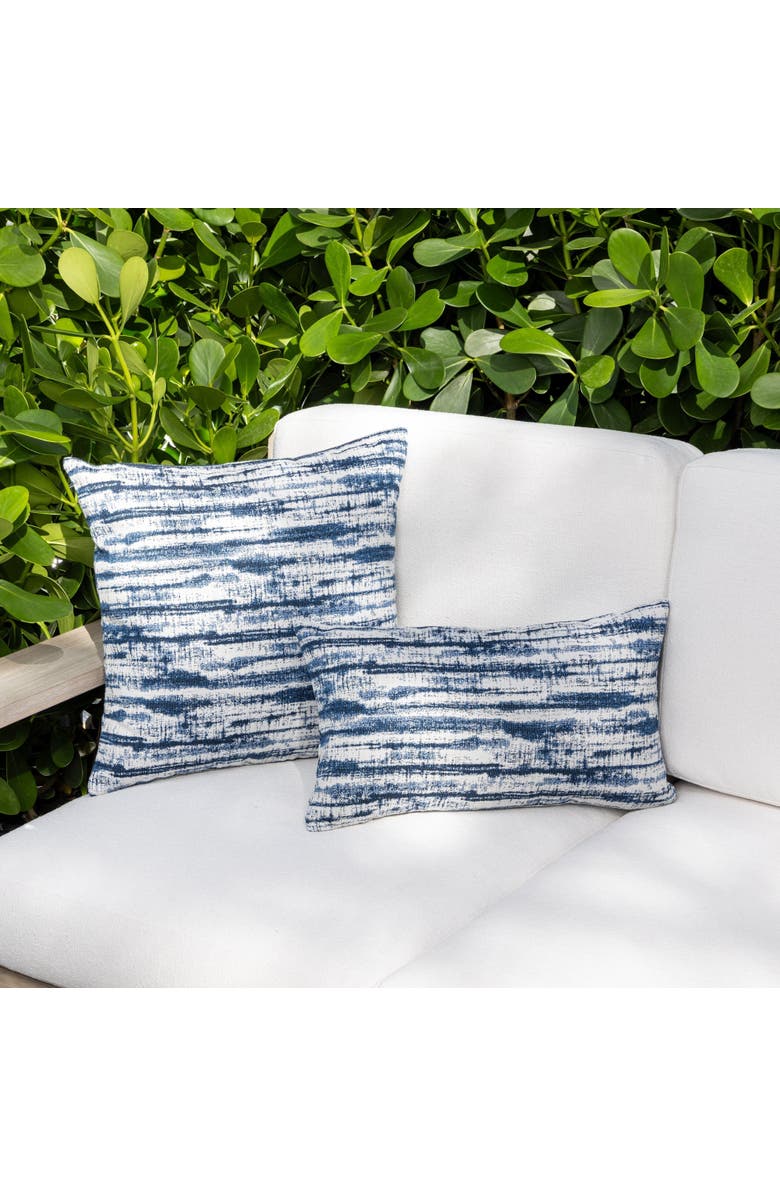 Elaine Smith Linear Indigo Indoor & Outdoor Woven Accent Lumbar Pillow, Alternate, color, Indigo