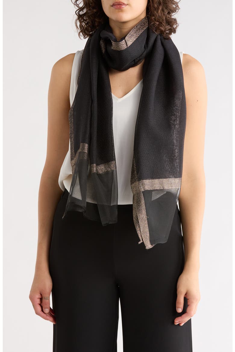 Gold Trim Scarf, Main, color, BLACK