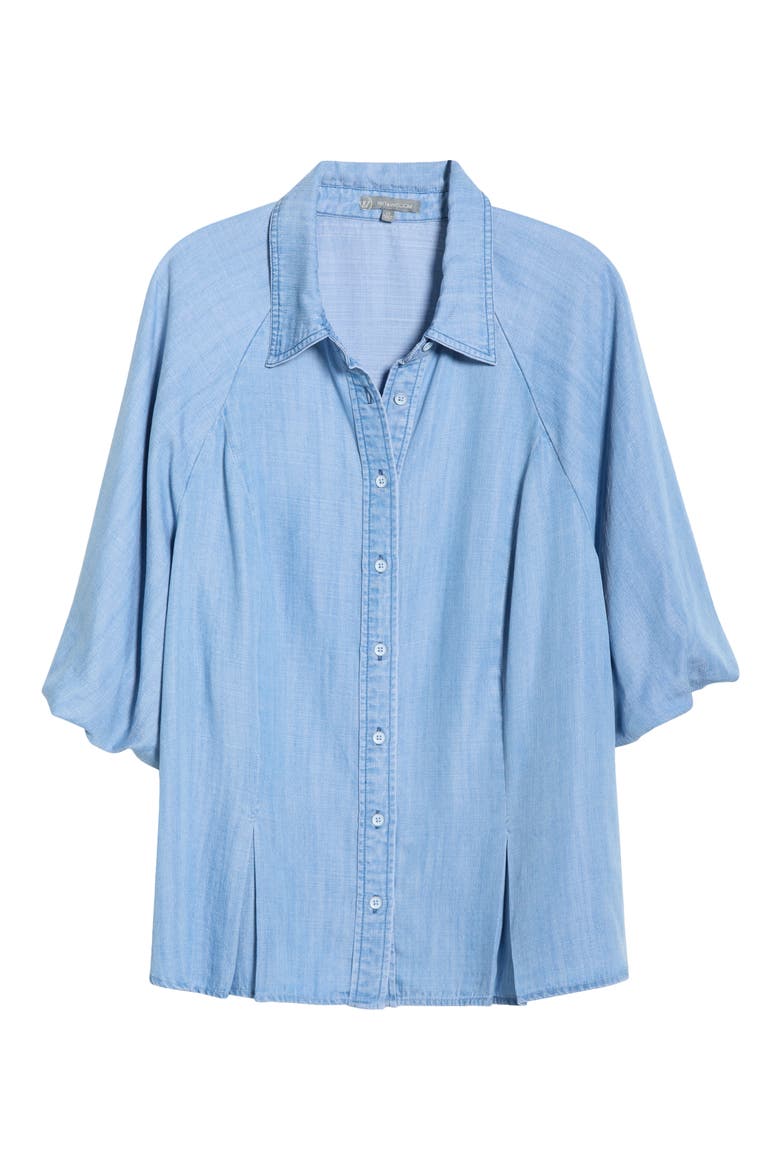 Bubble Sleeve Flare Button-Up Chambray Top, Alternate, color, LIGHT BLUE