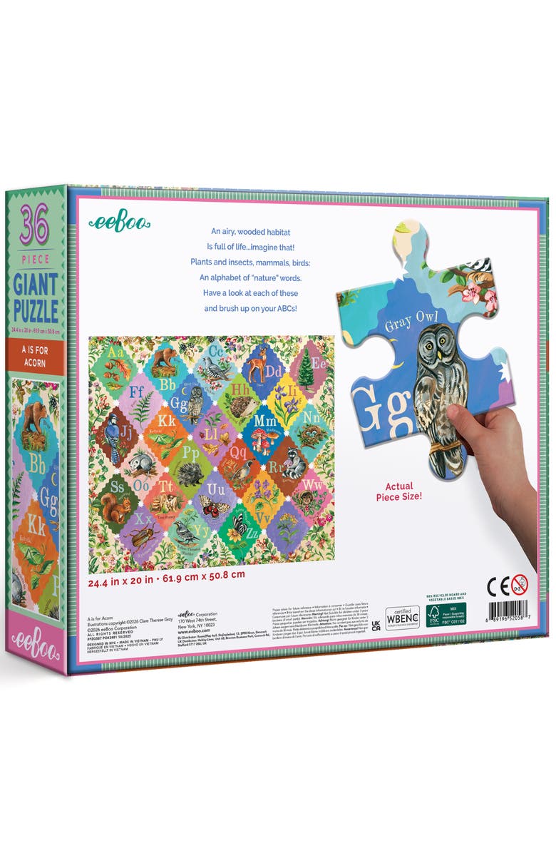 eeBoo A is for Acorn, 36 Piece Giant Floor Puzzle, 24x20 Inch ABC Woodland Jigsaw, Alternate, color, 