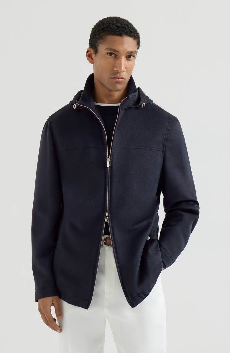 Brunello Cucinelli Lightweight cashmere flannel biker jacket, Alternate, color, Navy Blue