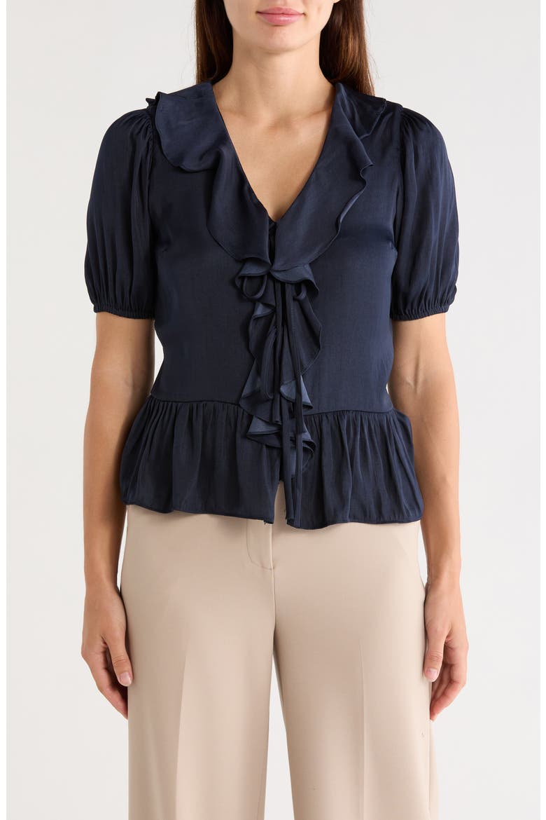 Puff Sleeve Ruffle Peplum Top, Main, color, NIGHTLIFE