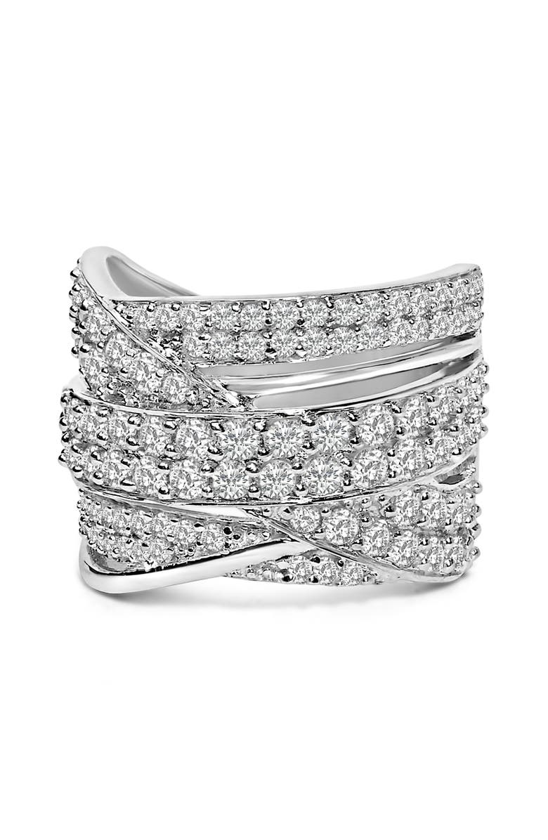 Haus of Brilliance Silver 2.00 Cttw Round-Cut Diamond Overlapping Bypass Band Ring, Main, color, Silver