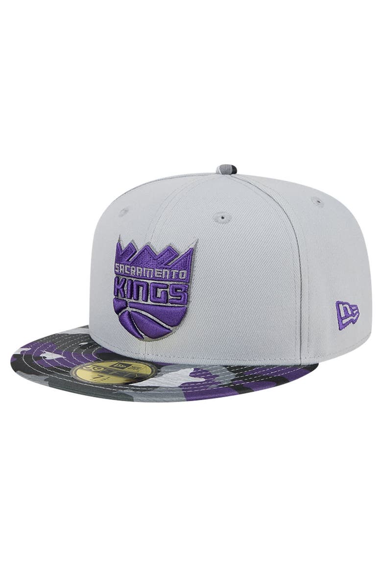 Men's New Era Gray Sacramento Kings Active Color Camo Visor 59FIFTY Fitted Hat, Main, color, Gray
