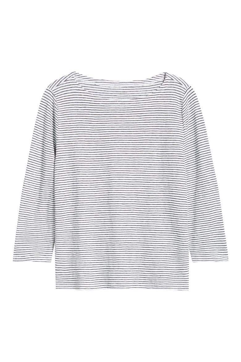 Stripe Bateau Neck Organic Linen Top, Alternate, color, WHITE/ BLACK