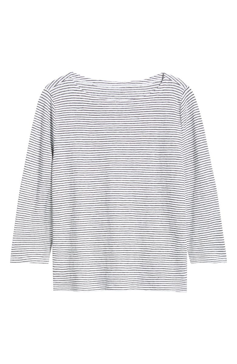 Eileen Fisher Stripe Bateau Neck Organic Linen Top, Alternate, color, White/ Black