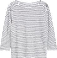 Eileen Fisher Stripe Bateau Neck Organic Linen Top