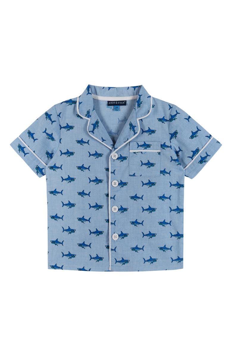 Andy & Evan Kids' Shark Print Cotton Two-Piece Short Pajamas, Alternate, color, 