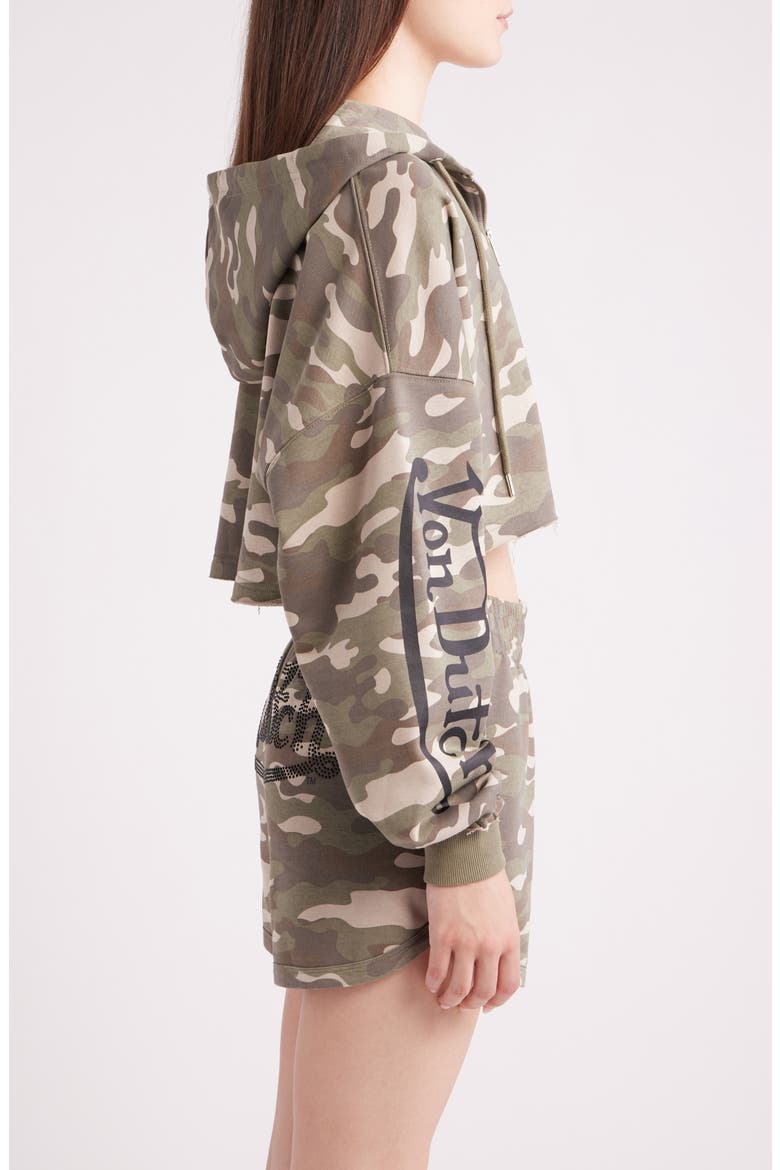 Camo Logo Cropped Full Zip Hoodie, Alternate, color, OLIVE NIGHT CAMO