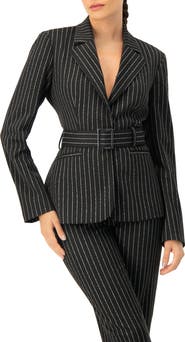 IVONNE Striped Blazer With Belt