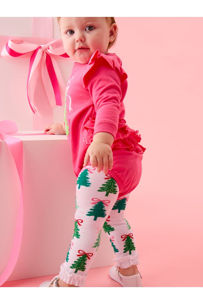 Holiday Patterned Footless Ruffle Tights, Alternate, color, Christmas Tree Bows