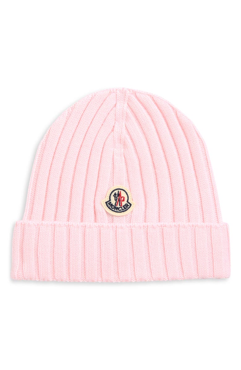 Moncler Kids' Rib Virgin Wool Beanie, Main, color, Light Pink