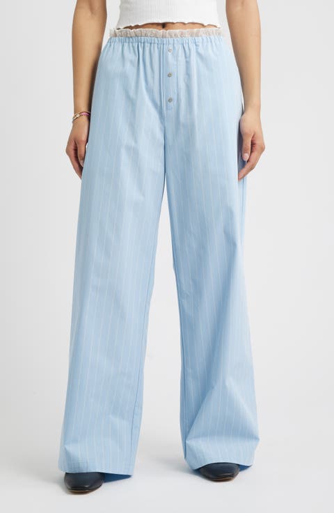 Lace Waist Pinstripe Cotton Boxer Pants