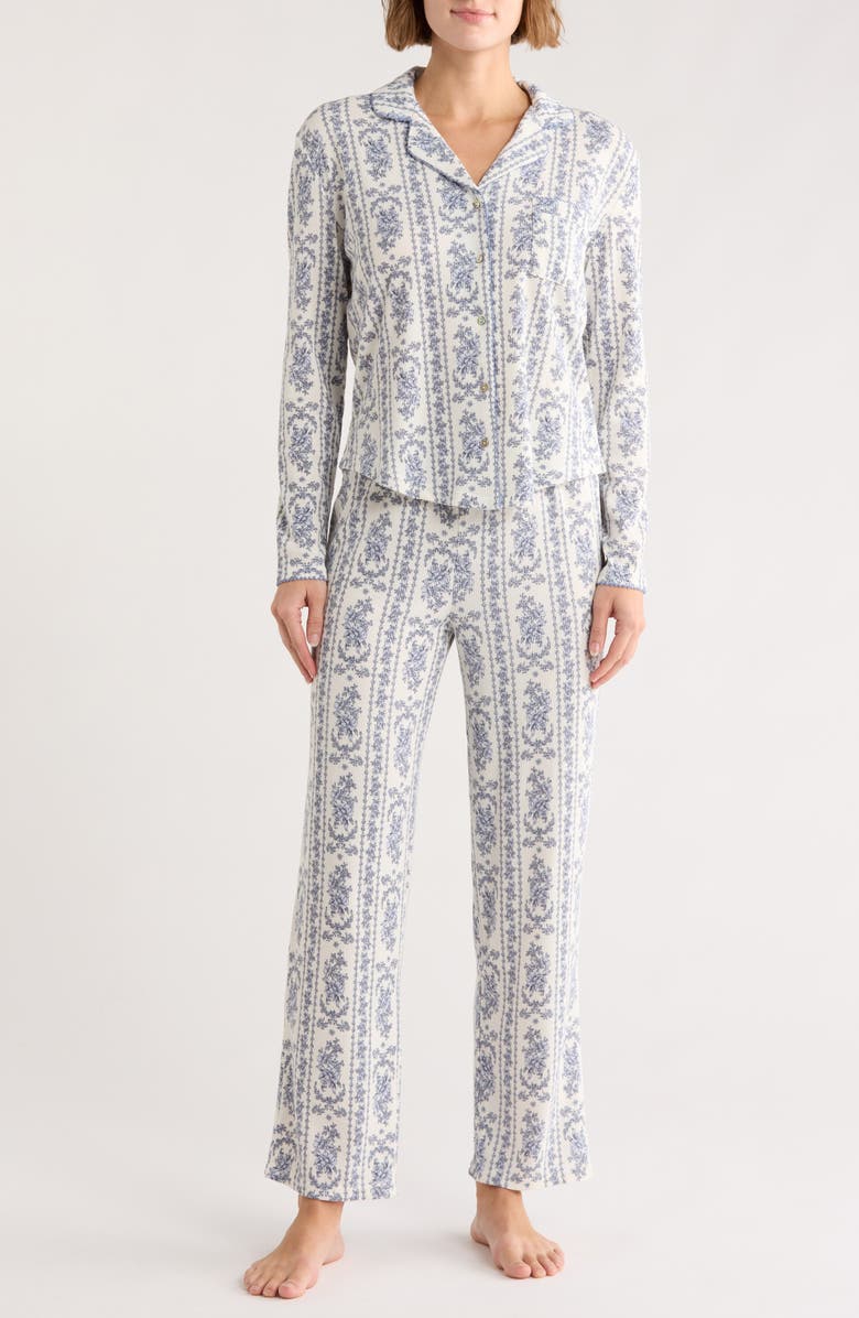 Laura Ashley Ivory Floral Brushed Waffle Long Pajamas, Main, color, Ivory Floral