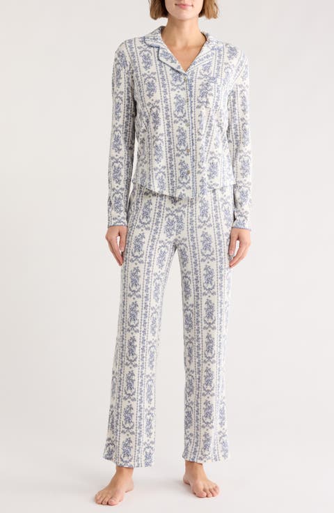 Ivory Floral Brushed Waffle Long Pajamas