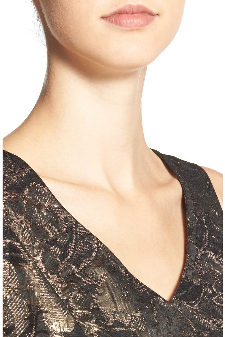 Metallic Jacquard Fit & Flare Dress, Alternate, color, BLACK