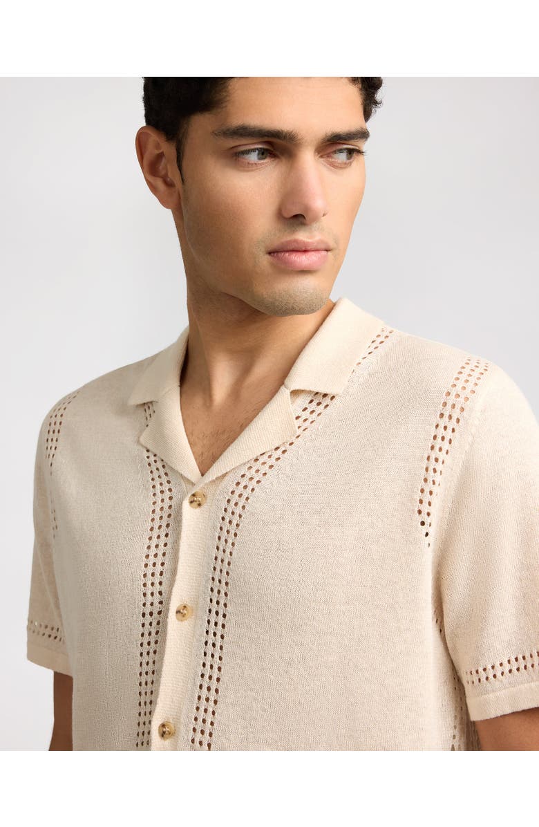 Onia Linen Knit Eyelet Camp Shirt, Alternate, color, Natural Melange