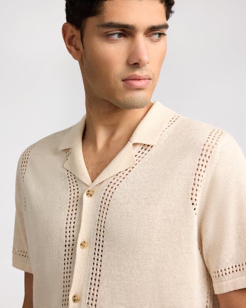 Onia Linen Knit Eyelet Camp Shirt In Neutral
