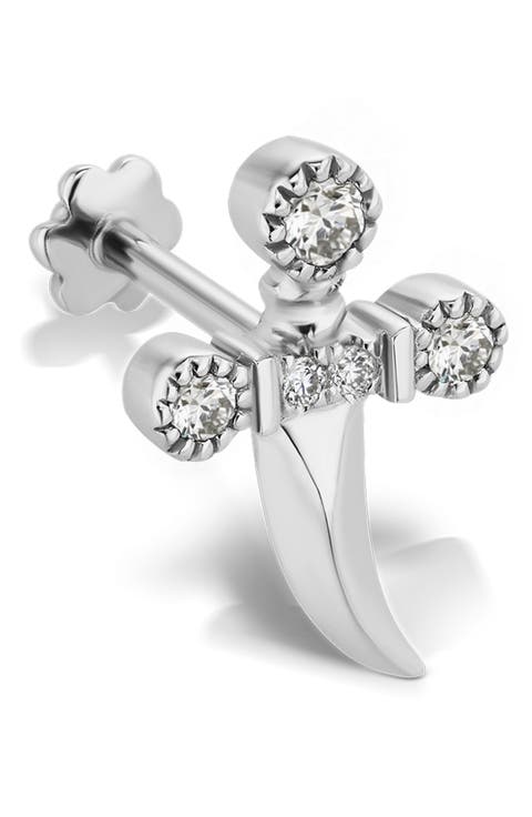 Diamond Trinity Hilt Dagger Single Stud Earring
