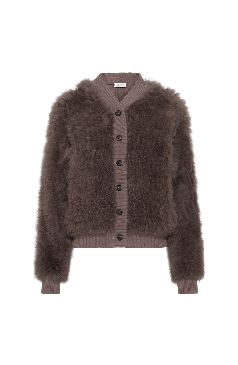 Brunello Cucinelli Cozy Shearling cardigan, Main, color, Chocolate