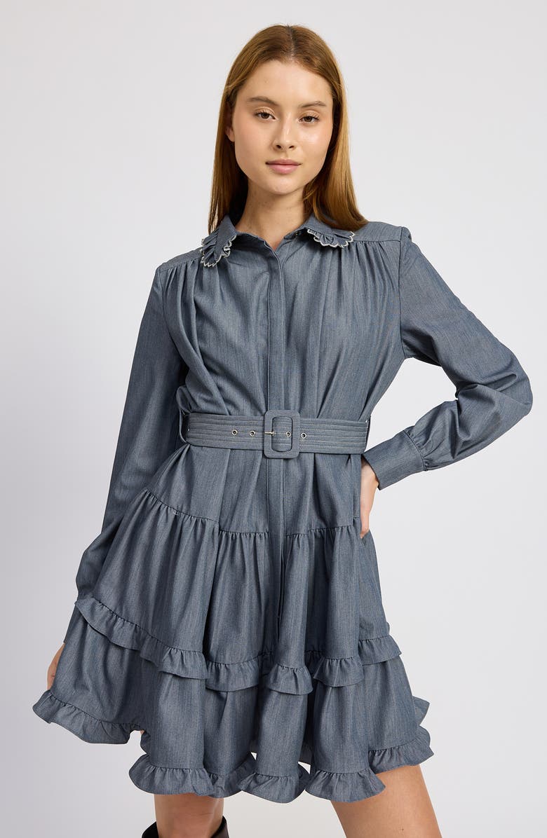 En Saison Angeline Long Sleeve Tiered Mini Shirtdress, Alternate, color, 