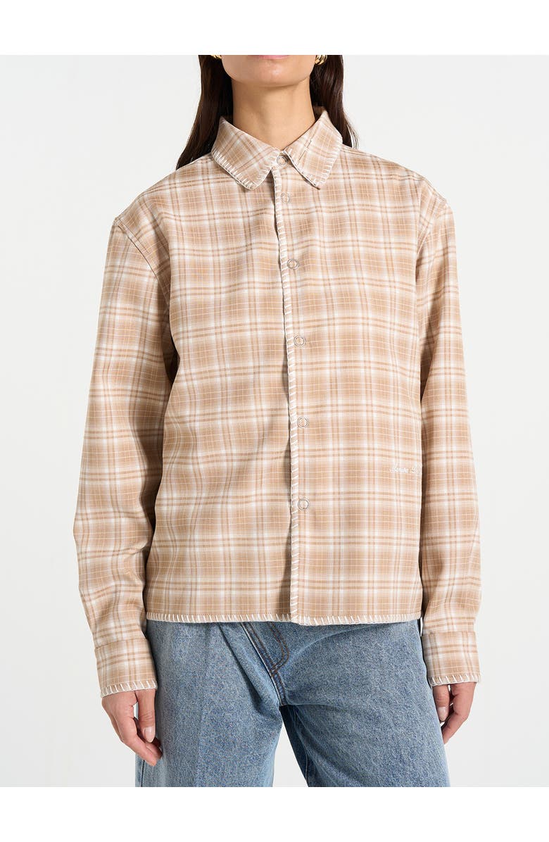Manière De Voir Blake Unisex Whipstitch Check Shirt, Alternate, color, Beige